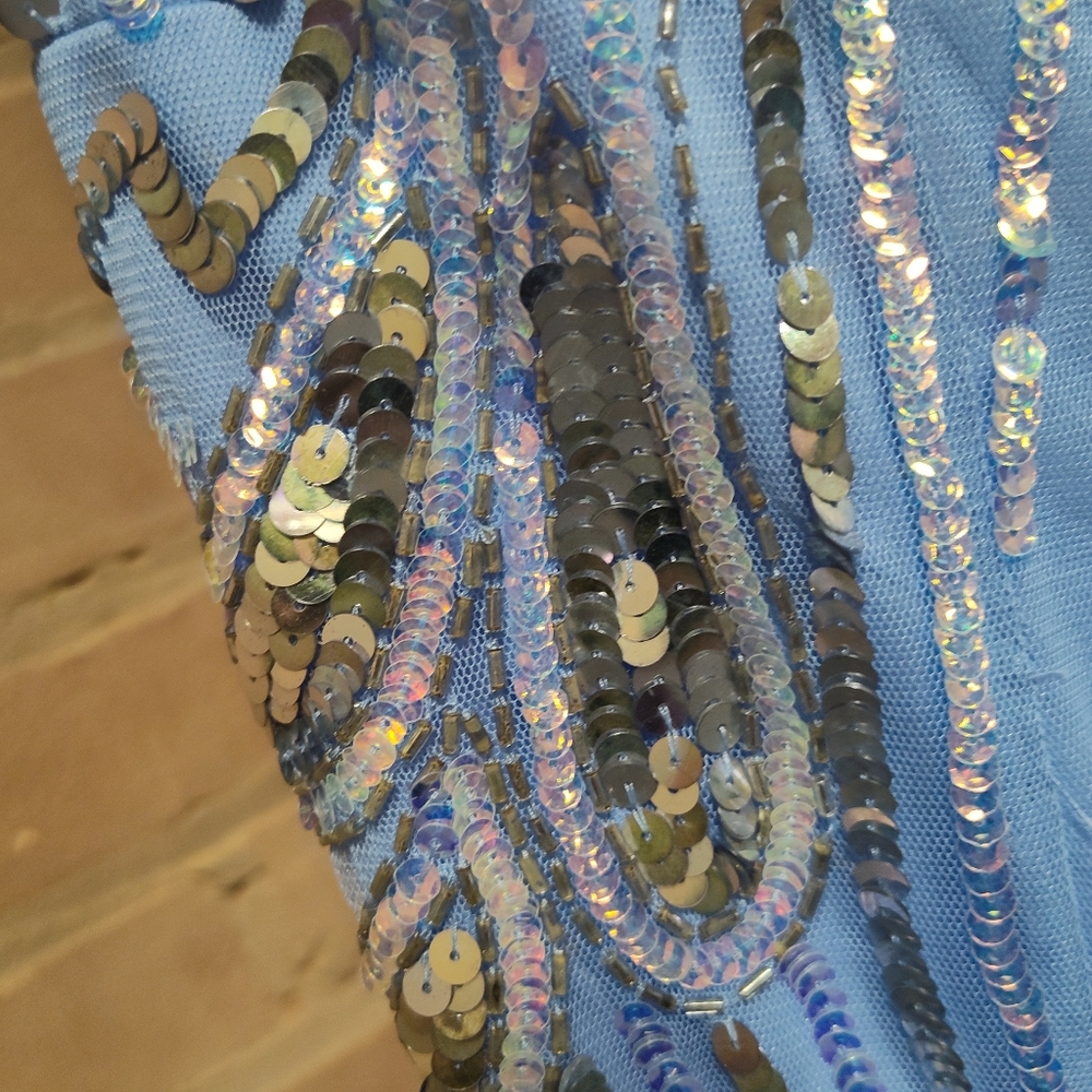 ASOS Curve | Luxe Embellished Gemstone Sequin Mini Dress With Feathers - Picture 6 of 8